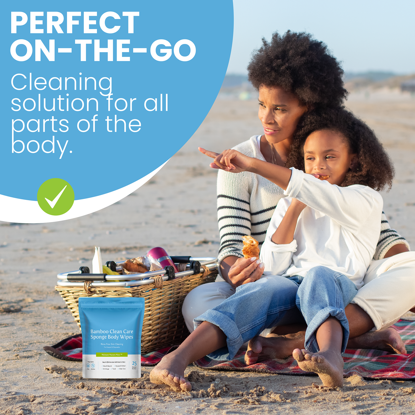 Bamboo Clean Care Sponge Body Wipes (1 pack of 25 wipes)