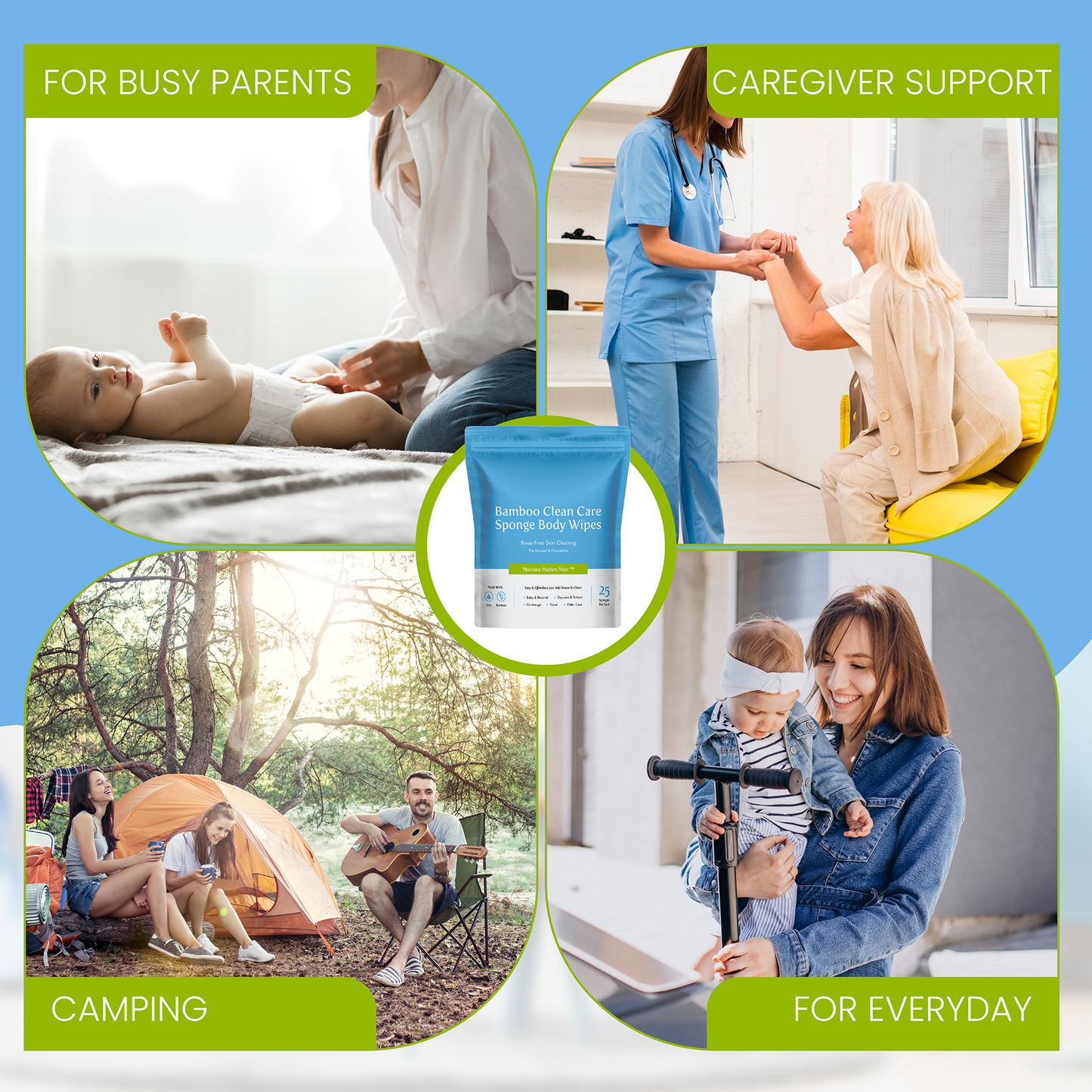 Bamboo Clean Care Sponge Body Wipes (1 pack of 25 wipes)