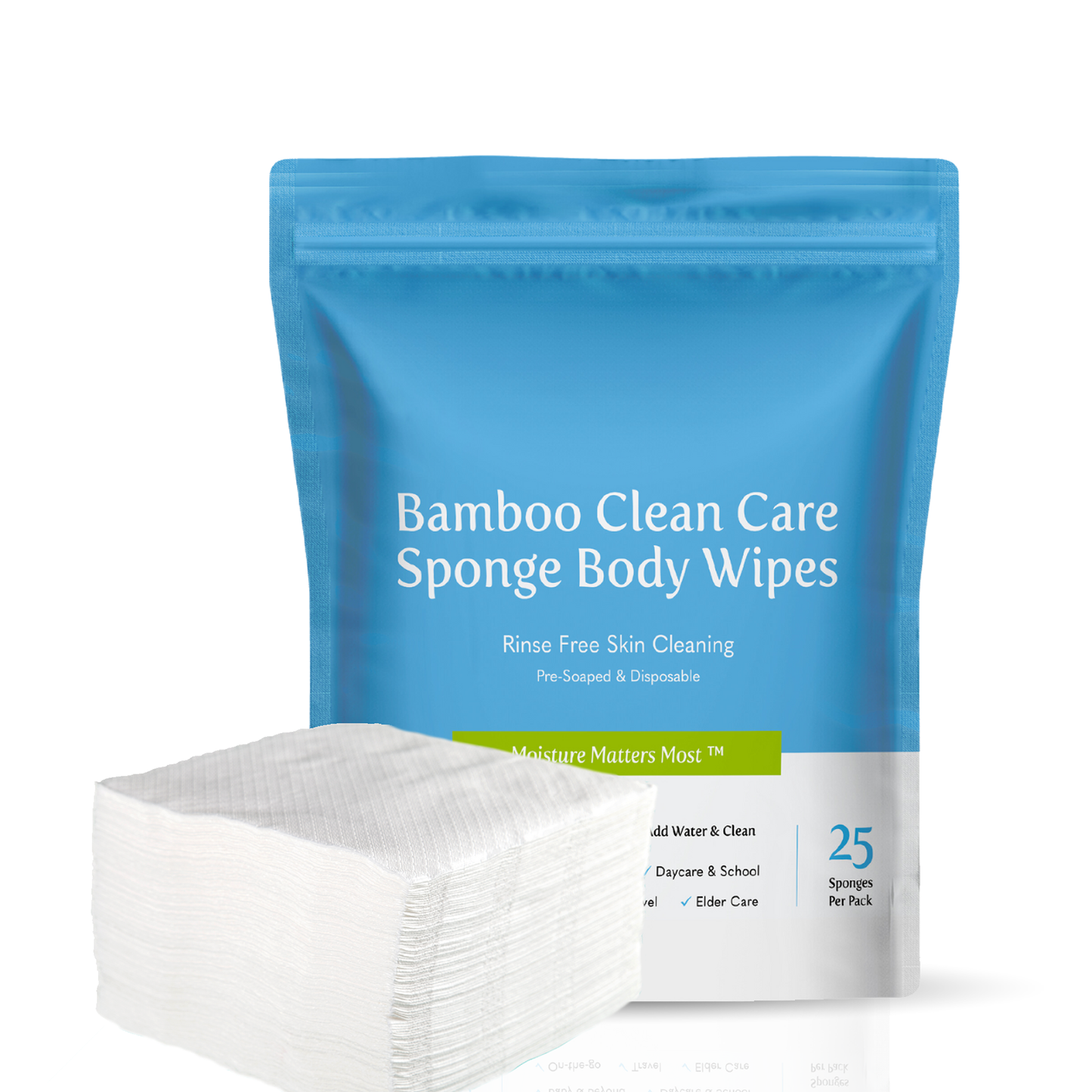 Bamboo Clean Care Sponge Body Wipes (1 pack of 25 wipes)